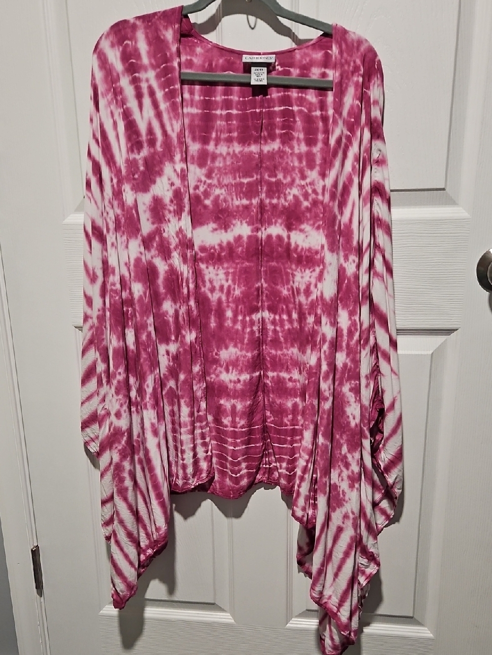 Catherines Pink and White Tie-Dye Open Cardigan